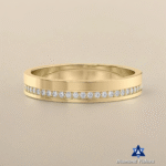 14K Yellow Gold Moissanite Men's Eternity Wedding Band Ring, Round Cut Channel Set Anniversary Gift