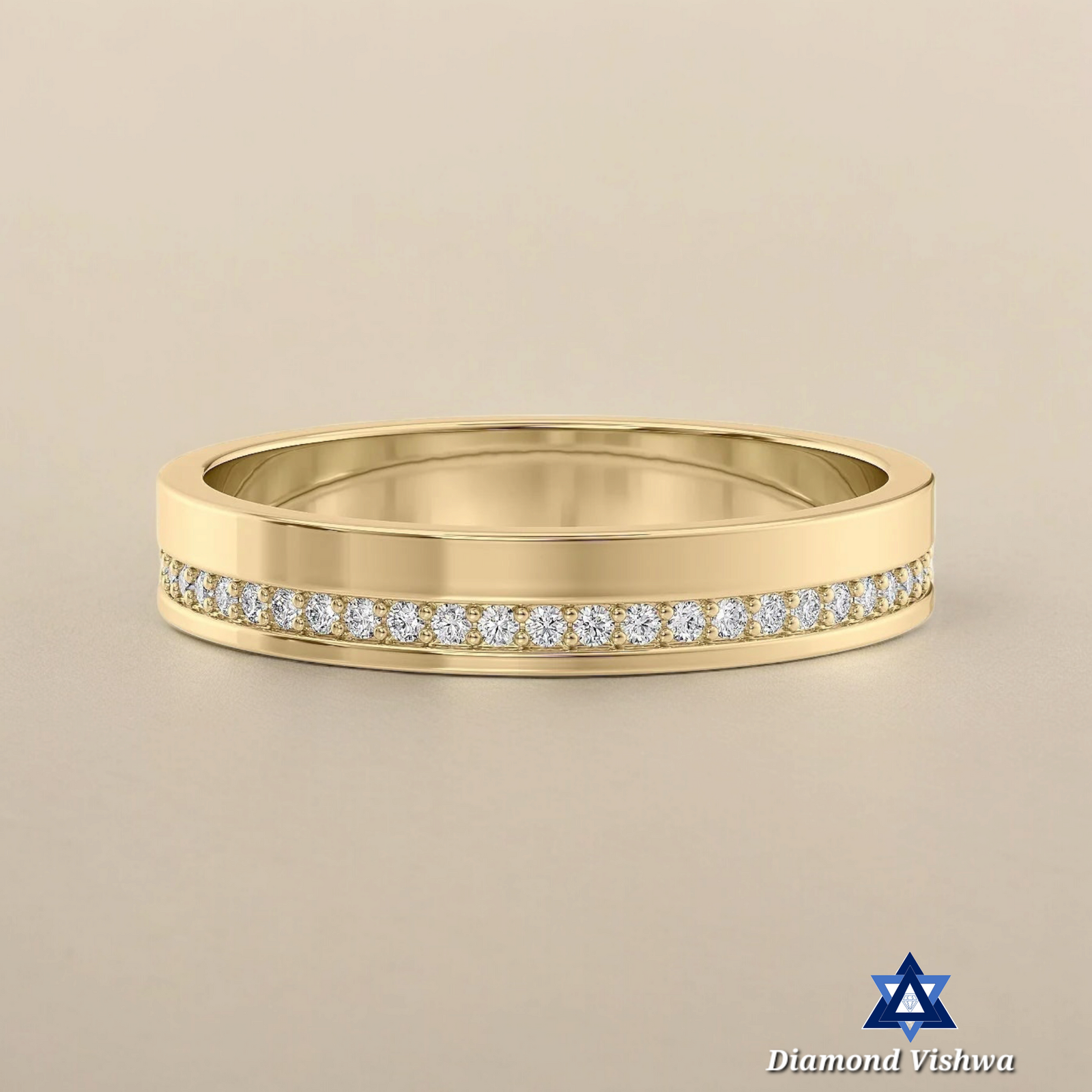 Photoroom-20240503_112812 14K Yellow Gold Moissanite Men's Eternity Wedding Band Ring, Round Cut Channel Set Anniversary Gift - Image 1