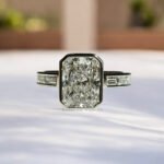 Stunning Radiant Cut Moissanite Engagement Ring Set - Bezel Set in White Gold with half Baguette channel set band, Anniversary gifts, Gifts for mom