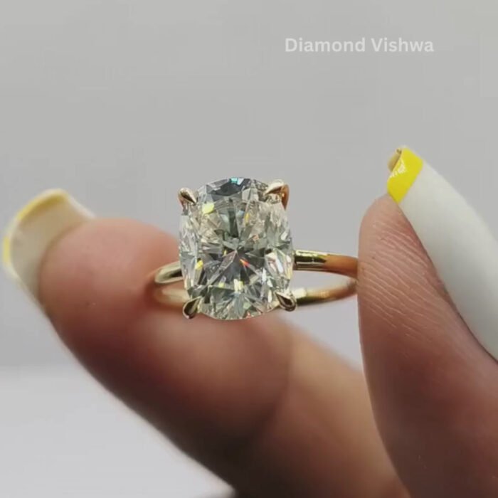 Elongated Cushion Cut Moissanite Low Profile Solitaire Engagement Ring - Image 9