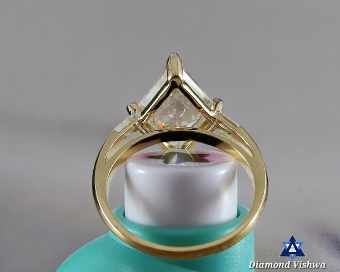 4.5 Carat Lozenge Moissanite Three Stone Engagement Wedding Ring with Baguettes in 14K Yellow Gold - Image 6