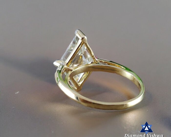 4.5 Carat Lozenge Moissanite Three Stone Engagement Wedding Ring with Baguettes in 14K Yellow Gold - Image 3