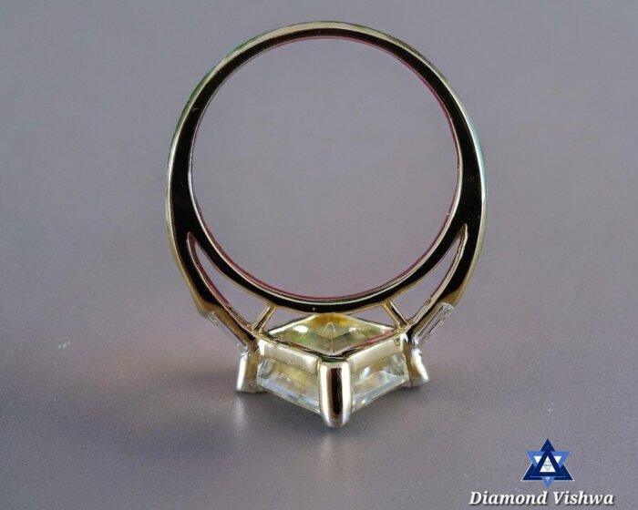 4.5 Carat Lozenge Moissanite Three Stone Engagement Wedding Ring with Baguettes in 14K Yellow Gold - Image 4