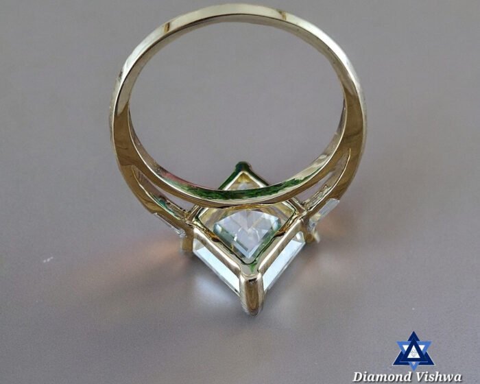 4.5 Carat Lozenge Moissanite Three Stone Engagement Wedding Ring with Baguettes in 14K Yellow Gold - Image 7