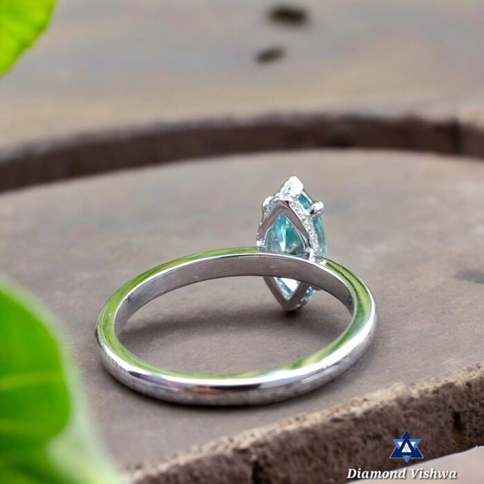 1.16Ct Marquise Cut Moissanite Diamond Cyan Blue Moissanite Diamond 14k White Gold Engagement Ring - Image 4