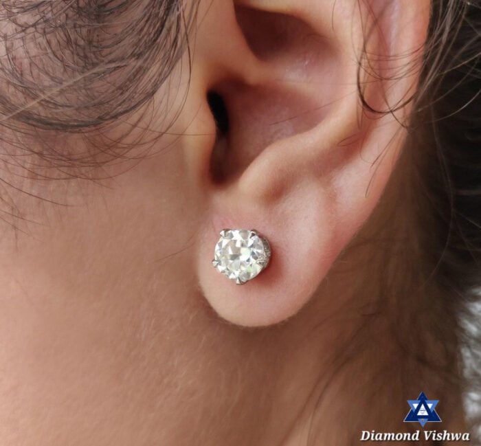 2.57 CT Old European Lab Diamond Studs, 10K White Gold Bridal Wedding Earrings - Image 4