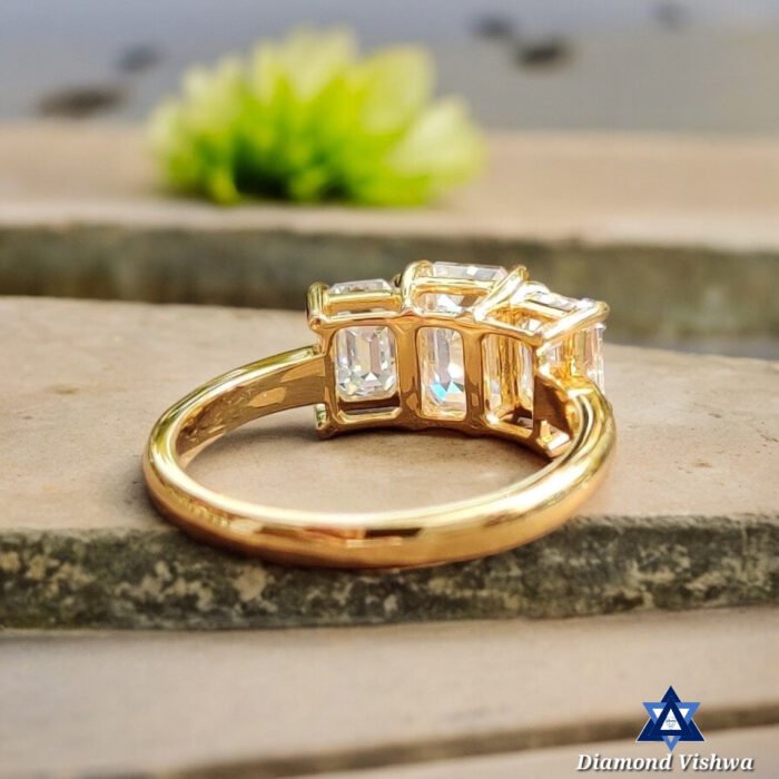 2.42 CT Emerald Moissanite Three Stone Ring, Engagement Wedding Anniversary Gift - Image 4