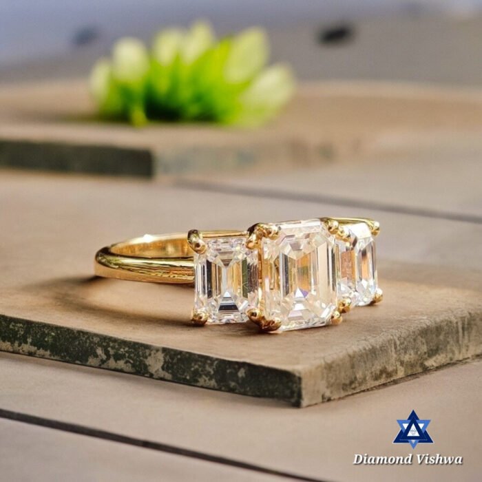 2.42 CT Emerald Moissanite Three Stone Ring, Engagement Wedding Anniversary Gift - Image 2