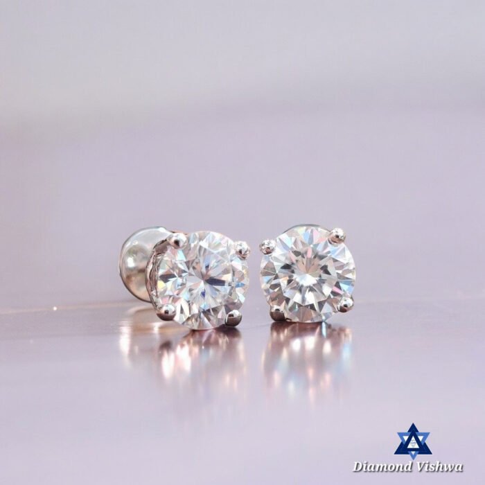 2 Ct Round Lab Diamond Stud Earrings - Colorless Screwback Wedding/Anniversary Gift in 14K White Gold - 925 Silver - Image 6