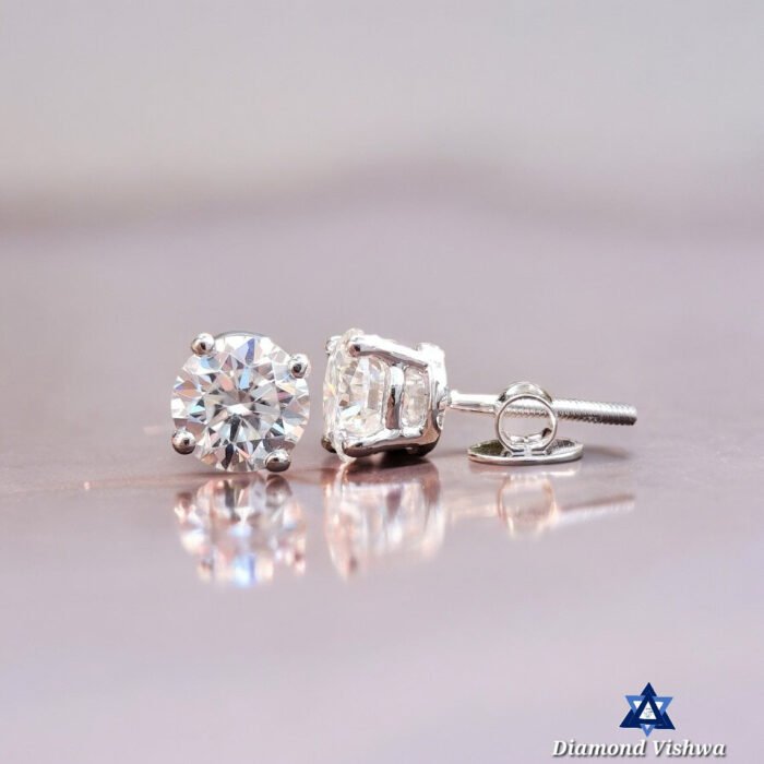 2 Ct Round Lab Diamond Stud Earrings - Colorless Screwback Wedding/Anniversary Gift in 14K White Gold - 925 Silver - Image 5