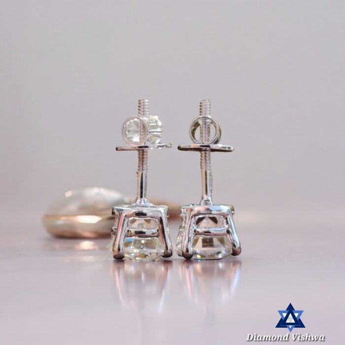 2 Ct Round Lab Diamond Stud Earrings - Colorless Screwback Wedding/Anniversary Gift in 14K White Gold - 925 Silver - Image 4