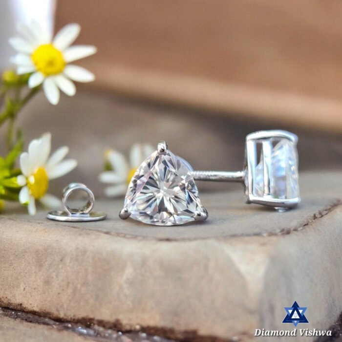 2.51 TCW Trillion Moissanite Studs, White Gold Wedding Earrings, Screw Backs - Image 2