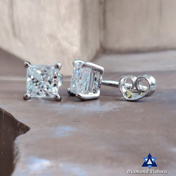 1.90 Carat Princess Cut Colorless Moissanite Stud Earrings in 14K White Gold - Image 4