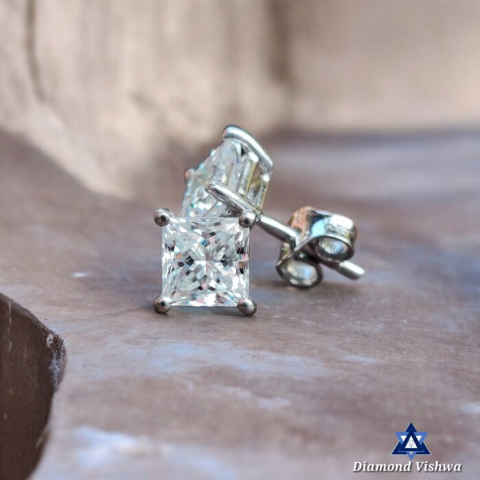 1.90 Carat Princess Cut Colorless Moissanite Stud Earrings in 14K White Gold - Image 5