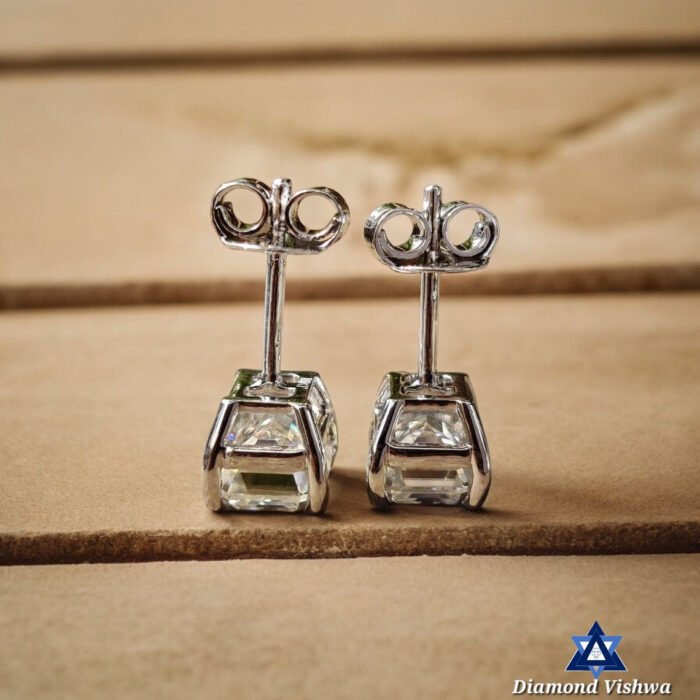 2.80 CT Emerald Cut Colorless Lab Grown Diamond Stud Earrings in 14K White Gold, Push back Hooks - Image 4