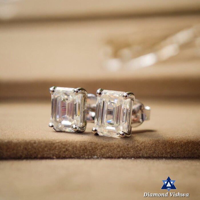 2.80 CT Emerald Cut Colorless Lab Grown Diamond Stud Earrings in 14K White Gold, Push back Hooks - Image 3