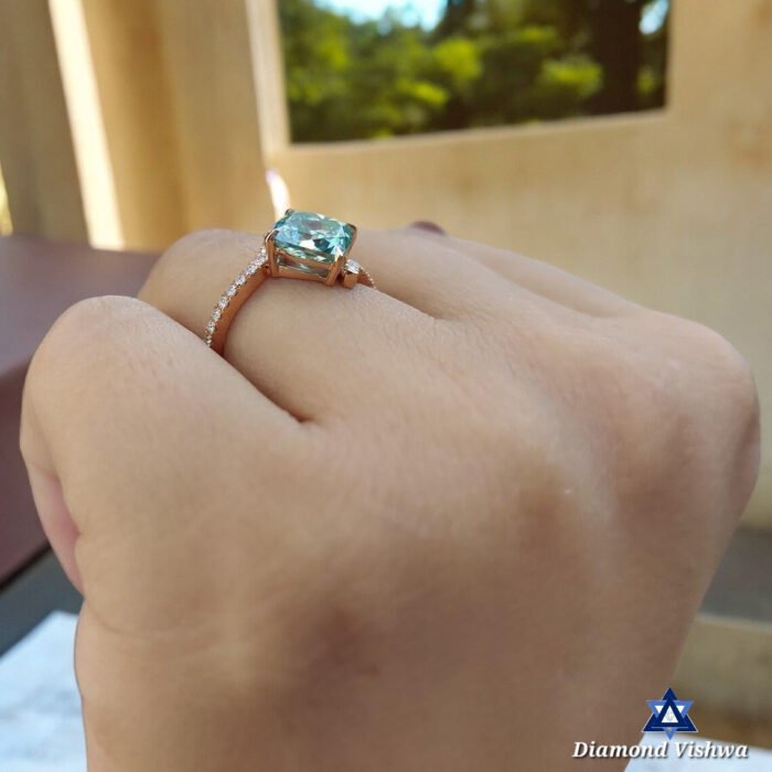 2.26 CT Cushion Cut Cyan Blue Moissanite Tension Set Engagement Ring in 14K White Gold - Image 5