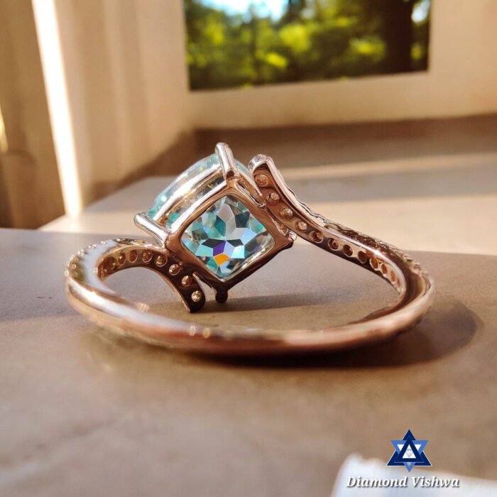 2.26 CT Cushion Cut Cyan Blue Moissanite Tension Set Engagement Ring in 14K White Gold - Image 3