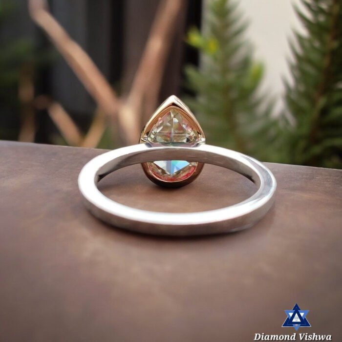 2.11 CT Pear Moissanite Engagement Ring, Two Tone Bezel Set, Wedding Ring for Her - Image 6