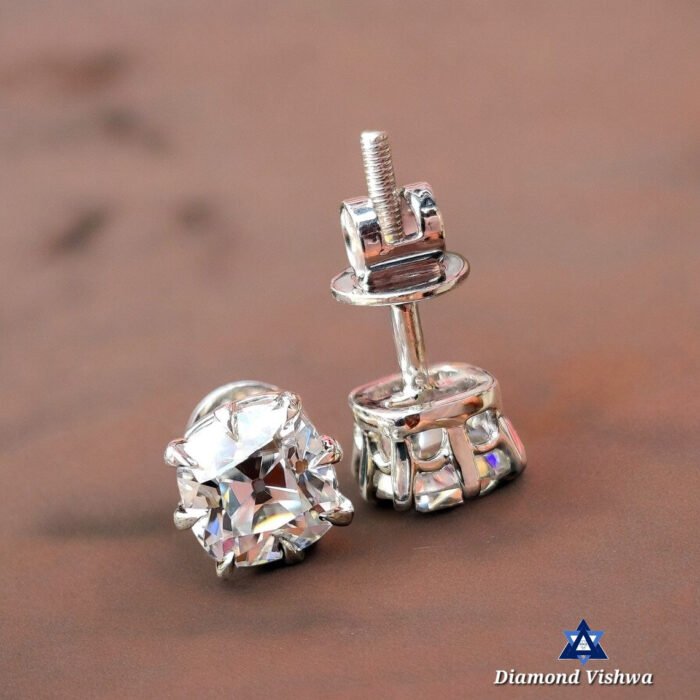 2.20 Carat Old Mine Cushion Cut Colorless Moissanite Stud Earrings with Screw Backs - Image 4