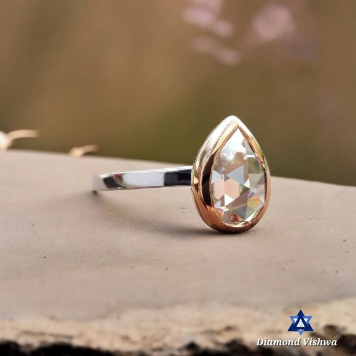 2.11 CT Pear Moissanite Engagement Ring, Two Tone Bezel Set, Wedding Ring for Her - Image 3