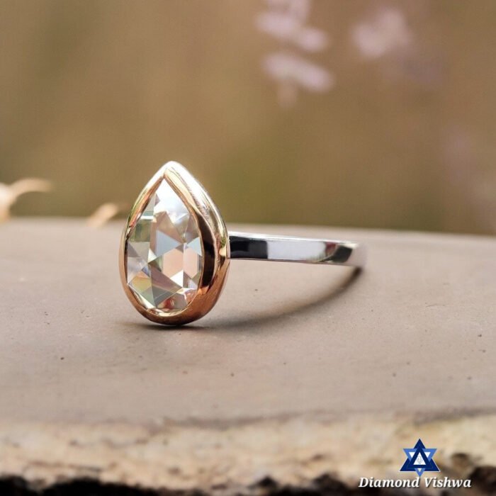 2.11 CT Pear Moissanite Engagement Ring, Two Tone Bezel Set, Wedding Ring for Her - Image 2