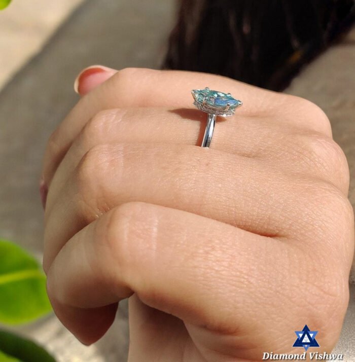 1.16Ct Marquise Cut Moissanite Diamond Cyan Blue Moissanite Diamond 14k White Gold Engagement Ring - Image 9