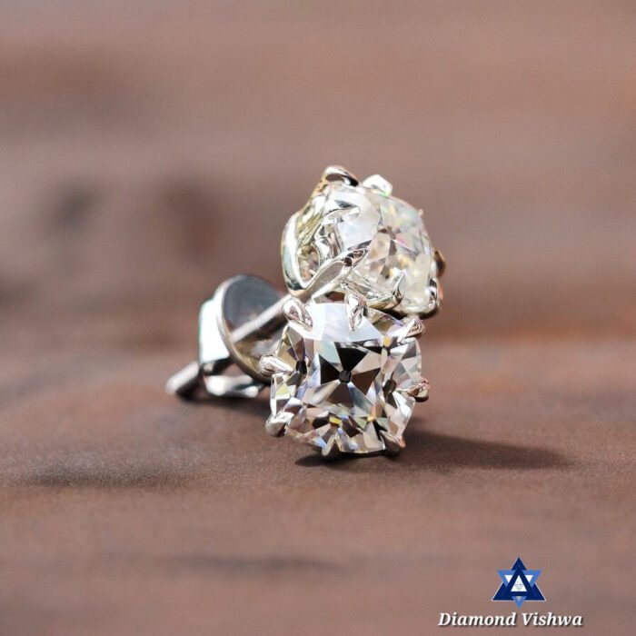 2.20 Carat Old Mine Cushion Cut Colorless Moissanite Stud Earrings with Screw Backs - Image 3