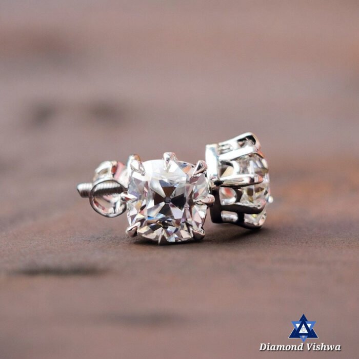 2.20 Carat Old Mine Cushion Cut Colorless Moissanite Stud Earrings with Screw Backs - Image 2
