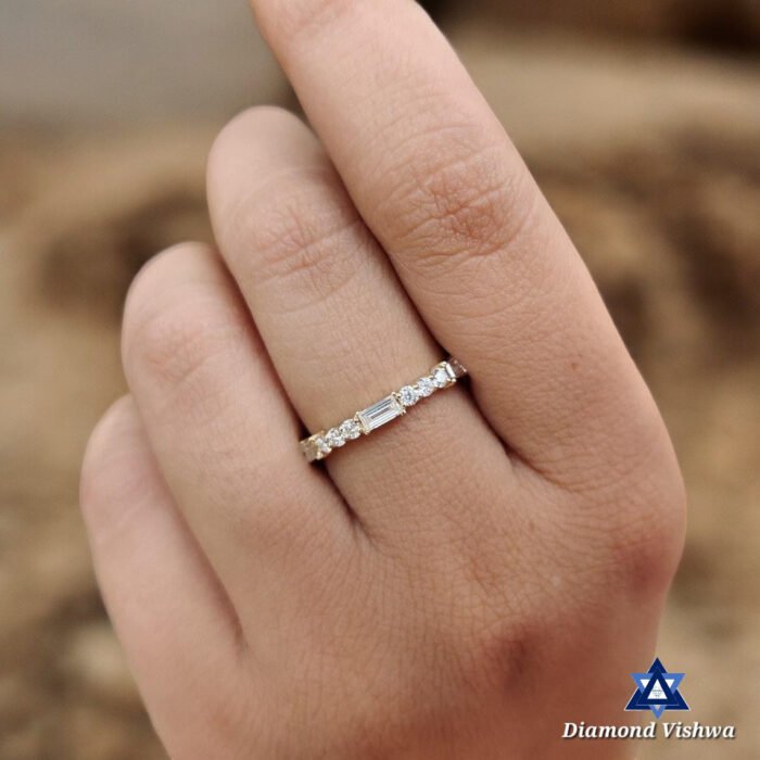 Colorless Moissanite Baguette and Round Full Eternity Wedding Band Ring - Image 8