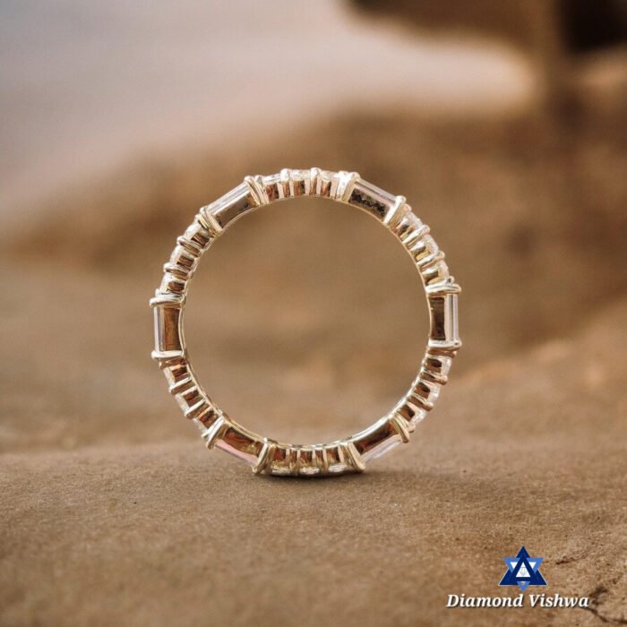 Colorless Moissanite Baguette and Round Full Eternity Wedding Band Ring - Image 5