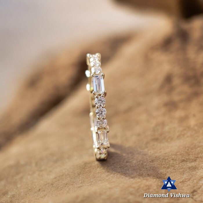 Colorless Moissanite Baguette and Round Full Eternity Wedding Band Ring - Image 2