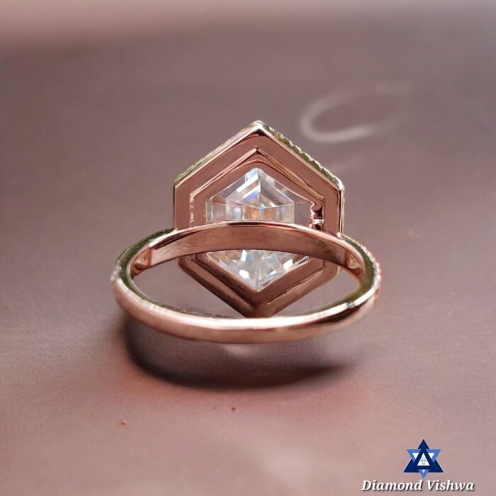 5.33 Carat Hexagon Rose Cut Moissanite Ring - Double Halo Bezel Set Designer Engagement Wedding Ring Vintage Style - Image 4