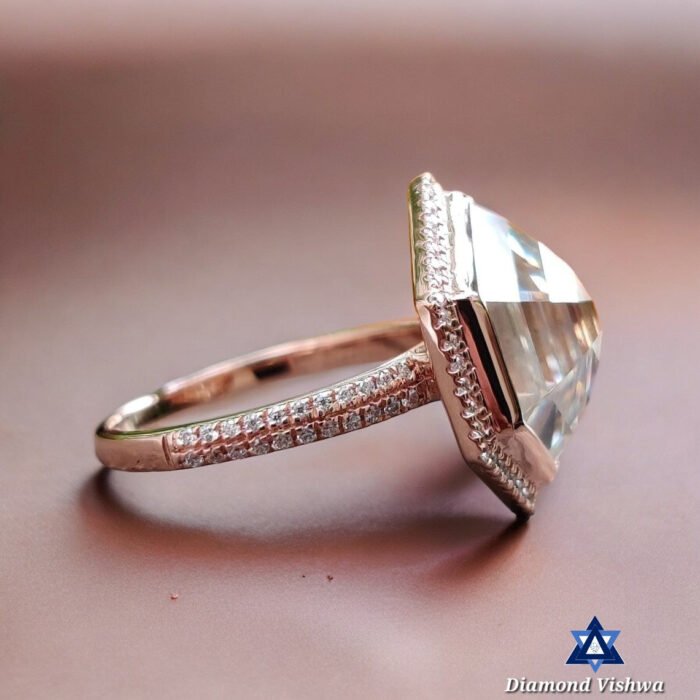 5.33 Carat Hexagon Rose Cut Moissanite Ring - Double Halo Bezel Set Designer Engagement Wedding Ring Vintage Style - Image 3