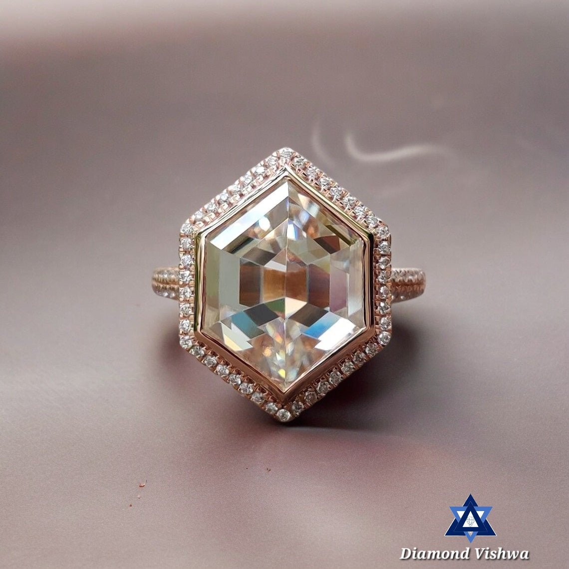 il_1140xN.3314012155_t93o-Photoroom 5.33 Carat Hexagon Rose Cut Moissanite Ring - Double Halo Bezel Set Designer Engagement Wedding Ring Vintage Style - Image 1