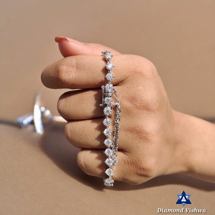 Round Moissanite Tennis Bracelet with Compass Setting and Box Lock, Gifts for women - Image 3
