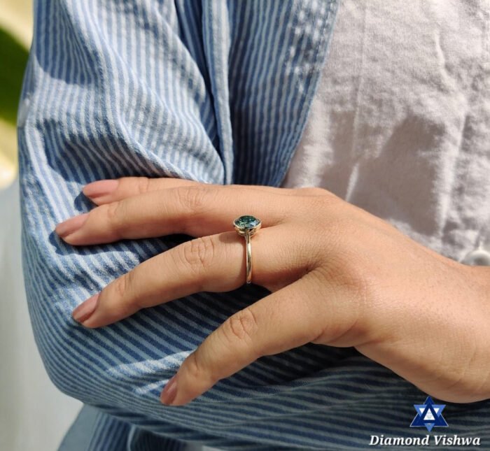 Vintage 1.85 Carat Green Moissanite Solitaire Engagement Ring - Bezel Set, Portuguese Cut - Image 4