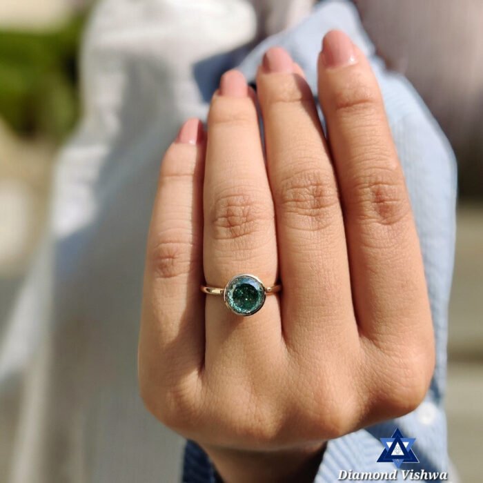 Vintage 1.85 Carat Green Moissanite Solitaire Engagement Ring - Bezel Set, Portuguese Cut - Image 6