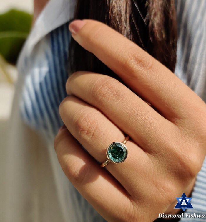 Vintage 1.85 Carat Green Moissanite Solitaire Engagement Ring - Bezel Set, Portuguese Cut - Image 8