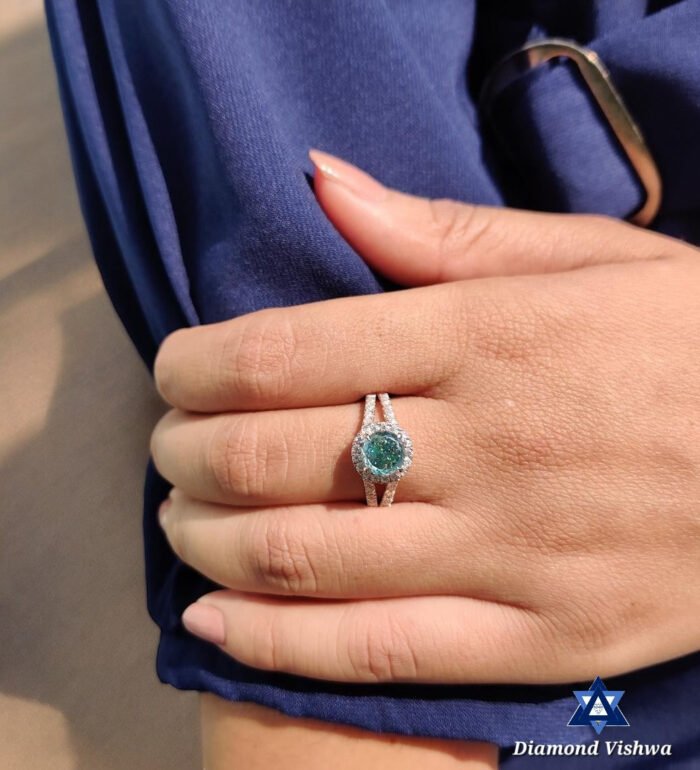 Cyan Blue Moissanite Halo Engagement Ring | Rose Gold Split Shank - Image 8