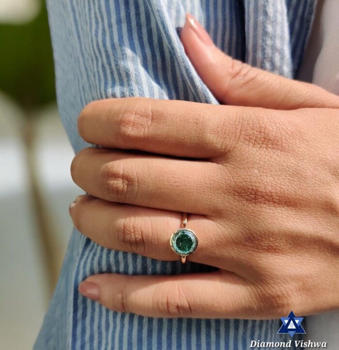 Vintage 1.85 Carat Green Moissanite Solitaire Engagement Ring - Bezel Set, Portuguese Cut - Image 9