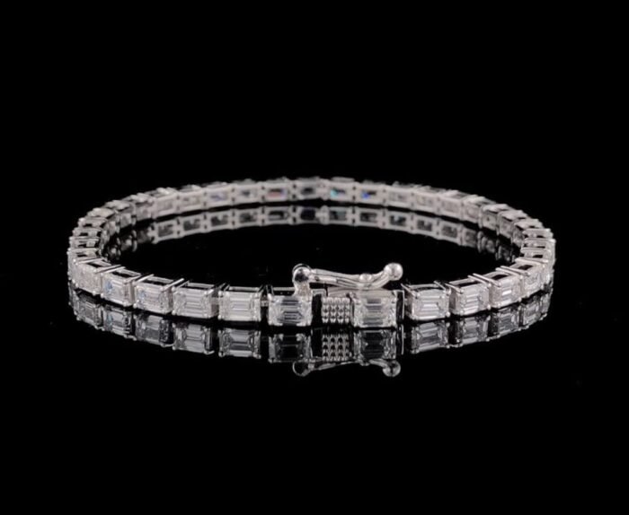 Emerald Cut Moissanite Diamond Tennis Bracelet in White Gold - Luxury Gift for Her, Anniversary Jewelry - Image 4