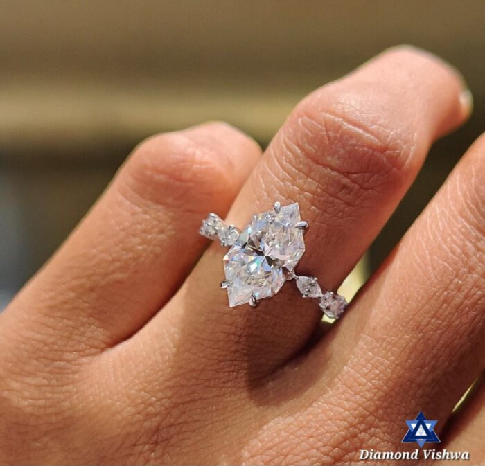 3.30 CT Dutch Marquise Cut Moissanite Hidden Halo Engagement Ring with Claw Prongs - Image 6