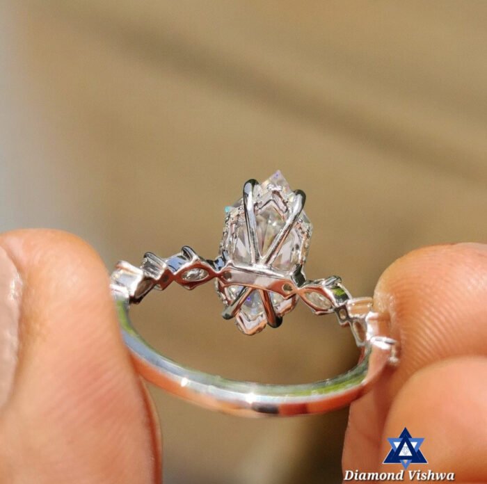 3.30 CT Dutch Marquise Cut Moissanite Hidden Halo Engagement Ring with Claw Prongs - Image 4