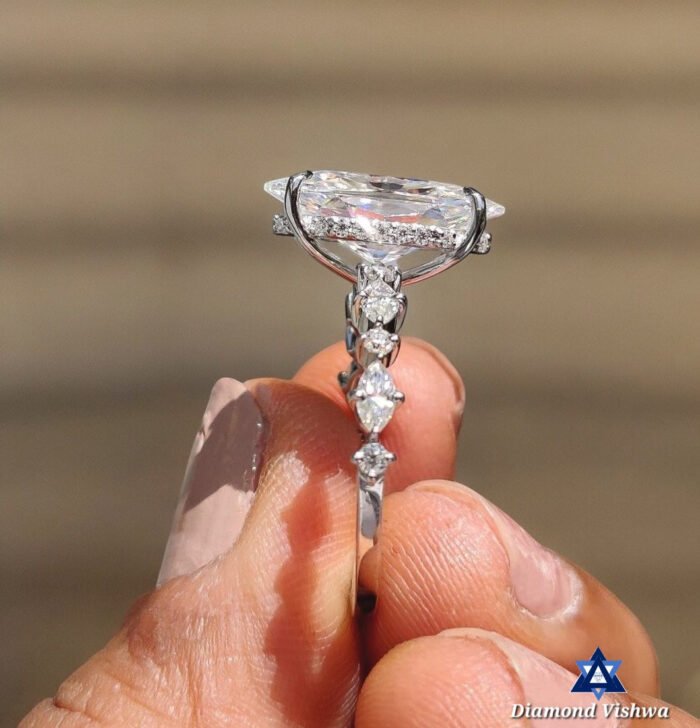 3.30 CT Dutch Marquise Cut Moissanite Hidden Halo Engagement Ring with Claw Prongs - Image 3