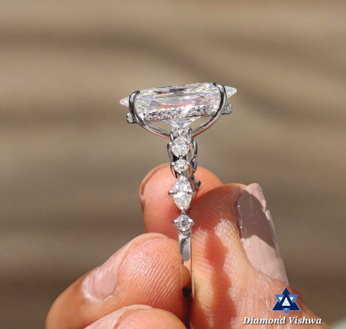 3.30 CT Dutch Marquise Cut Moissanite Hidden Halo Engagement Ring with Claw Prongs - Image 2