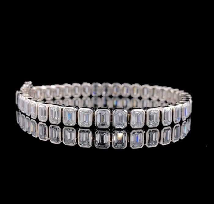 14k White Gold Bezel Set Emerald Moissanite Bracelet - Luxurious Tennis Style Women's Jewelry, Perfect Anniversary Gift - Image 2