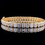 Emerald Moissanite Diamond Tennis Bracelet, Luxurious Gold Bezel Set, Elegant Jewelry for Women, Perfect Anniversary Gift