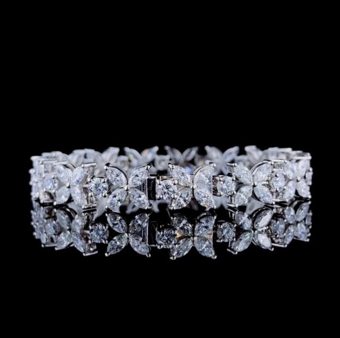 Nature-Inspired Moissanite Diamond Floral Bracelet - Marquise & Round Cut, Anniversary Gift for Women - Image 2