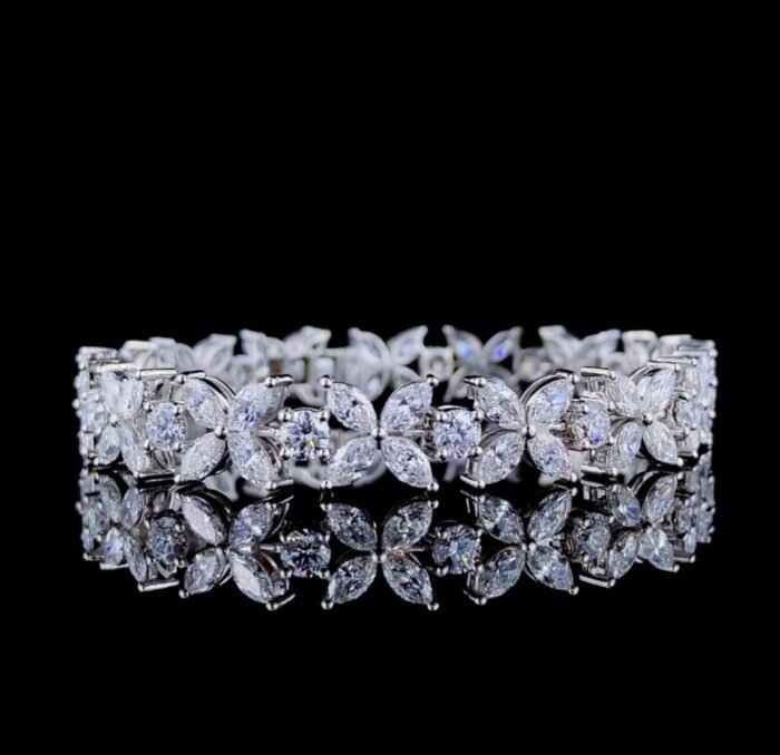 Nature-Inspired Moissanite Diamond Floral Bracelet - Marquise & Round Cut, Anniversary Gift for Women - Image 3